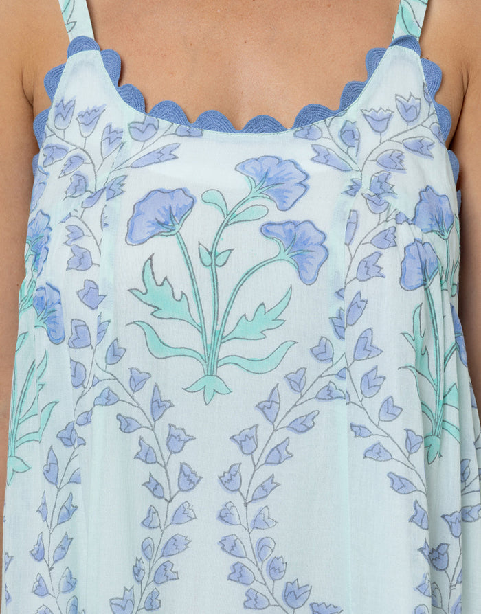 Juliet Dunn Ginko Print Swing Dress with Ric-Rac - Aqua and Blue - Simply Beach UK