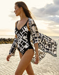 Charmline Graphic Frame Kaftan - Black White - Simply Beach UK