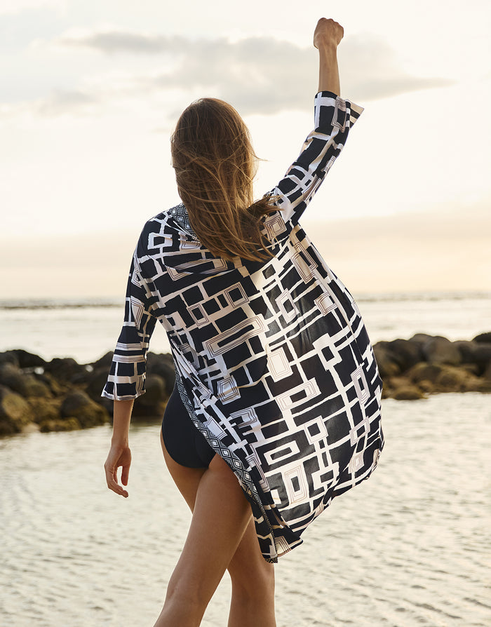 Charmline Graphic Frame Kaftan - Black White - Simply Beach UK