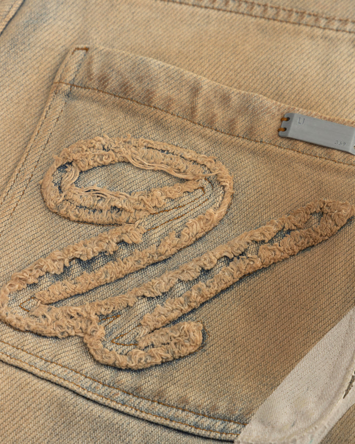Holy State Stripe Denim Shorts Sand Blue