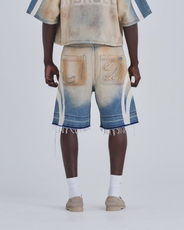 Holy State Stripe Denim Shorts Sand Blue