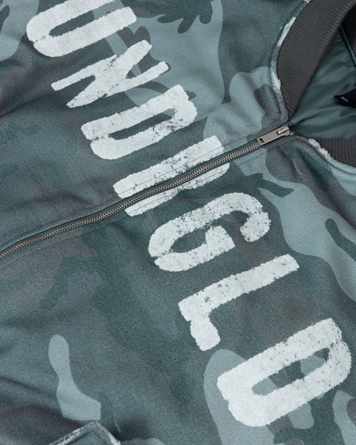 Holy Worn Logo Bomber Jacket Gray Camo