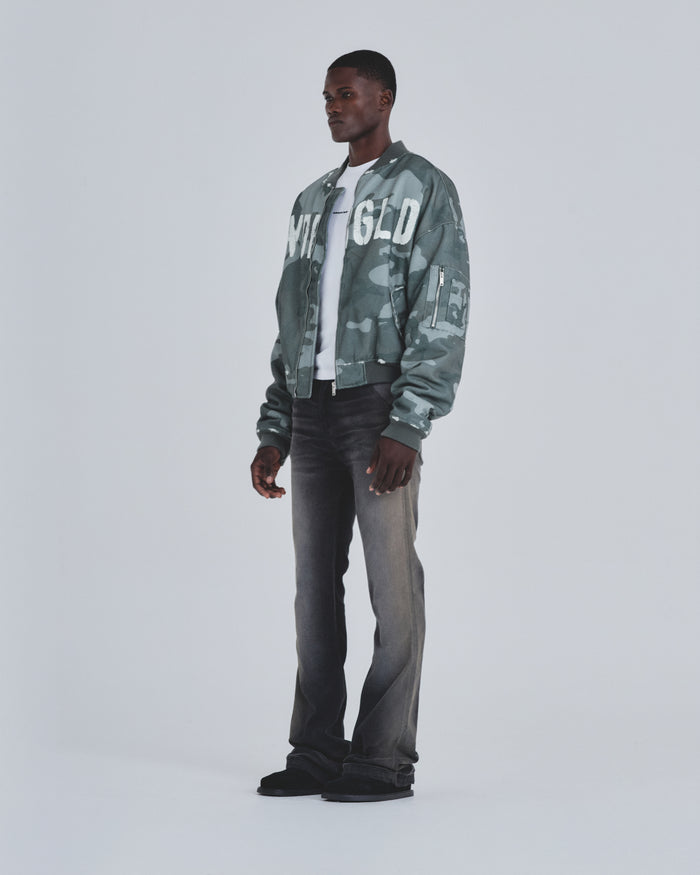 Holy Worn Logo Bomber Jacket Gray Camo