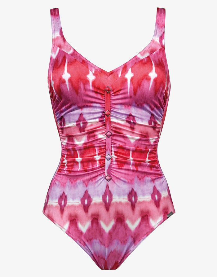 Charmline Ikat Energy Gathered Front Swimsuit - Pinkwave - Simply Beach UK