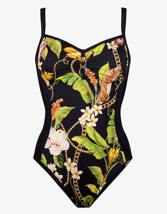 Imperial Tropics Underwired Detail Swimsuit - Gilded Noir