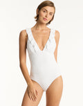 Interlace Frill Swimsuit - White - Simply Beach UK