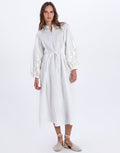 Greek Archaic Kori Ios Button Front Kaftan Dress - White and Champagne - Simply Beach UK