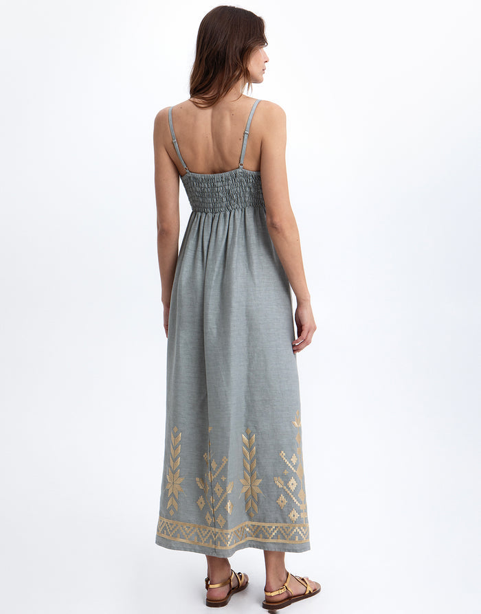 Greek Archaic Kori Ios Strappy Bandeau Dress - Light Grey and Gold - Simply Beach UK