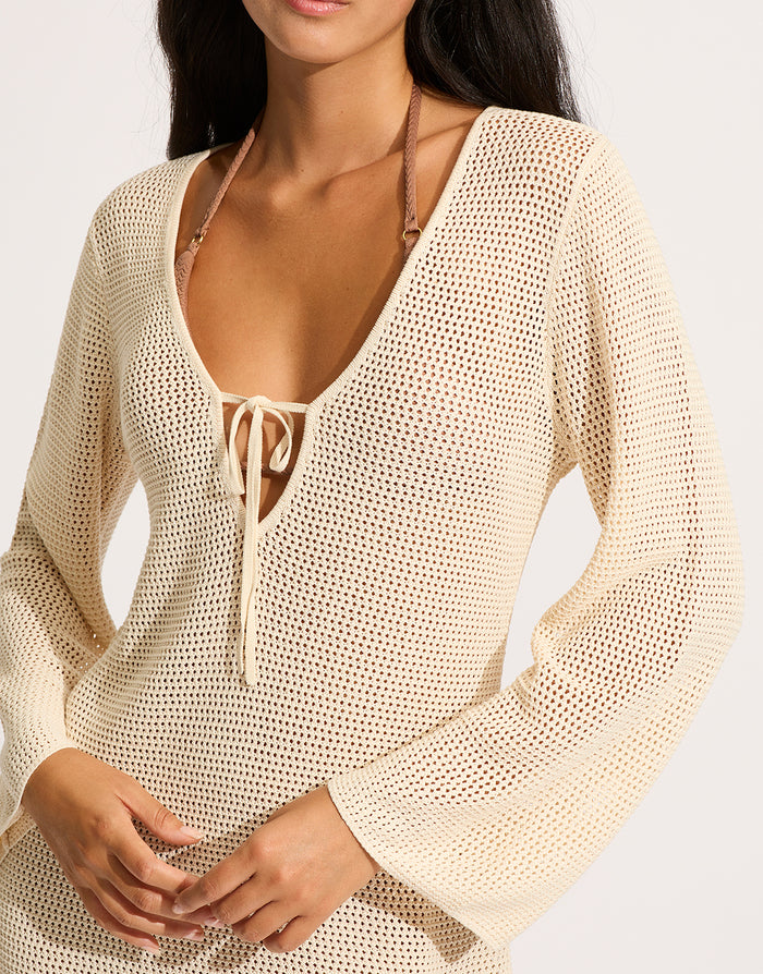 Isla Palm Knit Cover Up - Ecru - Simply Beach UK