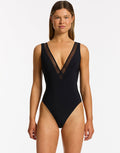 Jets Jetset Lure Plunge Swimsuit - Black - Simply Beach UK