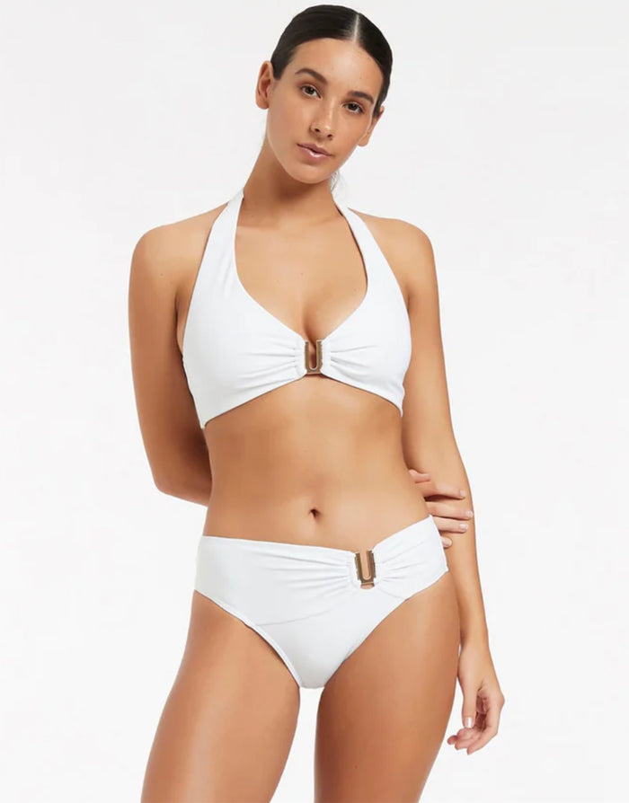 Jetset U Trim Mid Bikini Pant - White - Simply Beach UK