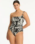 Sea Level Jungle Book One Shoulder Ring Swimsuit - Black - Simply Beach UK