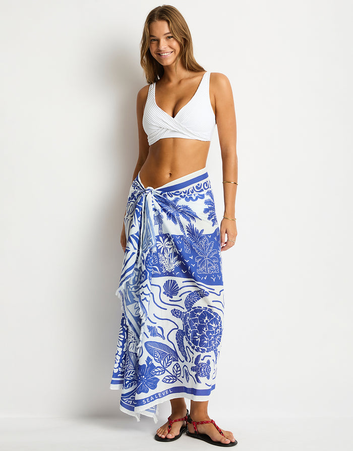 Sea Level Jungle Lino Long Sarong - Blue - Simply Beach UK