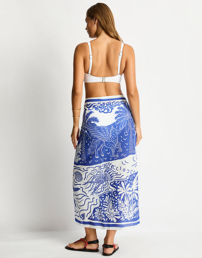 Sea Level Jungle Lino Long Sarong - Blue - Simply Beach UK