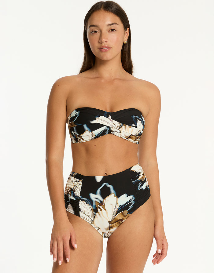 Sea Level La Luna Twist Bandeau Bikini Top - Black - Simply Beach UK