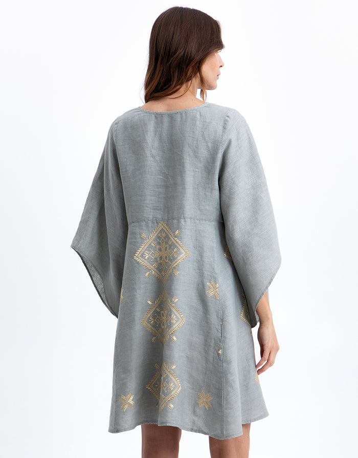 Greek Archaic Kori Lefkada Kaftan - Stone and Gold - Simply Beach UK