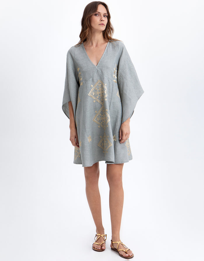 Greek Archaic Kori Lefkada Kaftan - Stone and Gold - Simply Beach UK