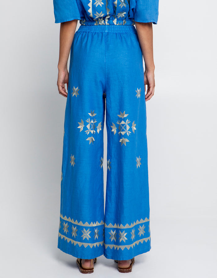 Greek Archaic Kori Lefkada Trousers - Blue Raf and Gold - Simply Beach UK
