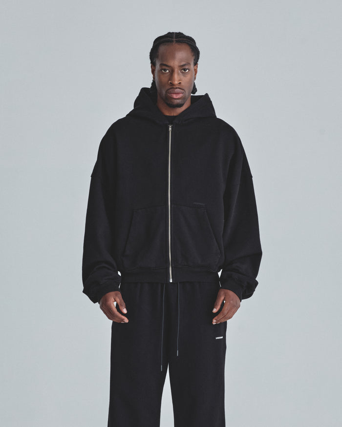 Line Basic Boxy Fit Zip Up Hoodie Black