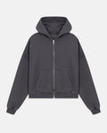 Line Basic Boxy Fit Zip Up Hoodie Dark Gray
