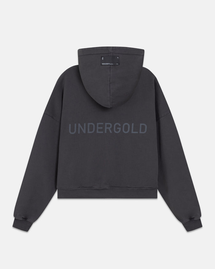 Line Basic Boxy Fit Zip Up Hoodie Dark Gray
