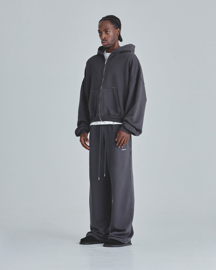 Line Basic Boxy Fit Zip Up Hoodie Dark Gray