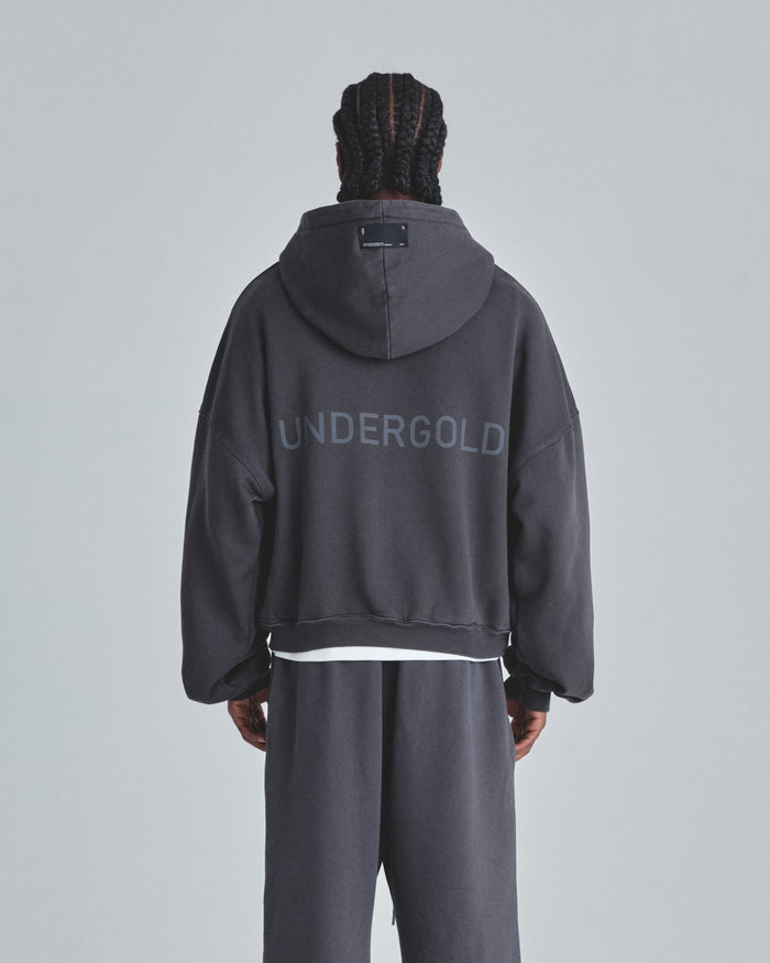Line Basic Boxy Fit Zip Up Hoodie Dark Gray