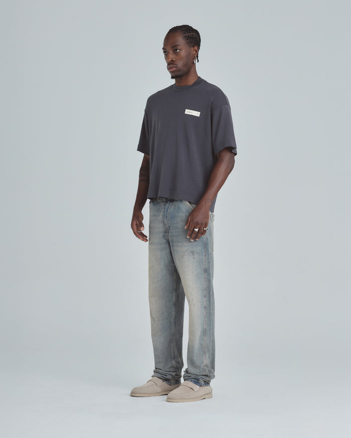 Line Basic Label Boxy Fit Tshirt Vintage Gray