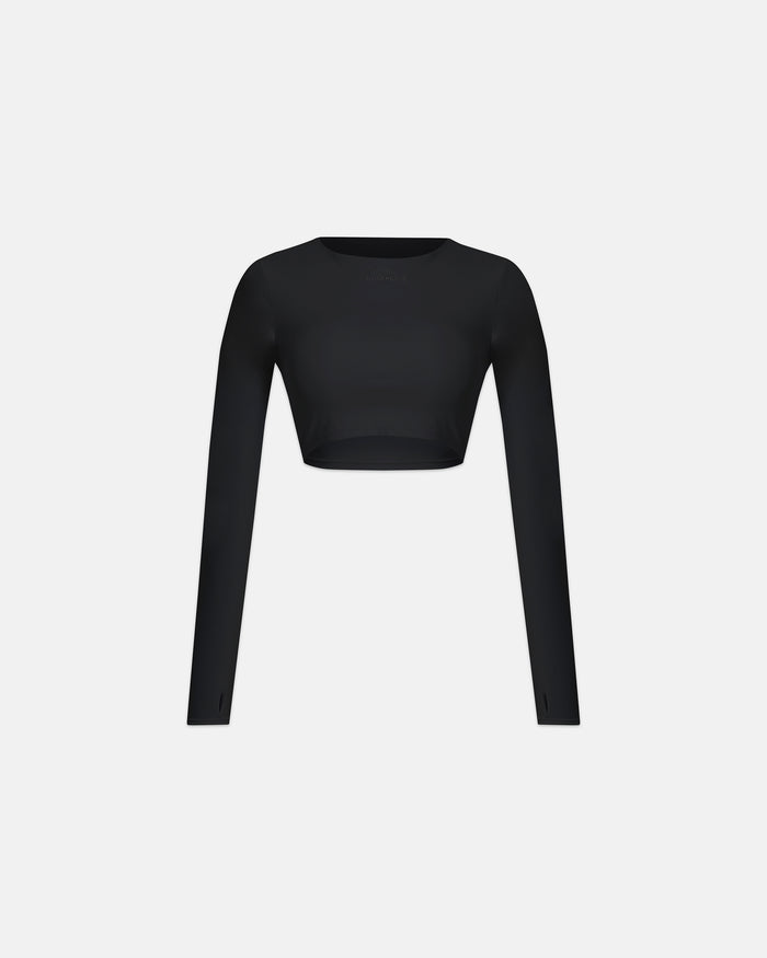 Line Basic Long Sleeve Cropped Tshirt Black