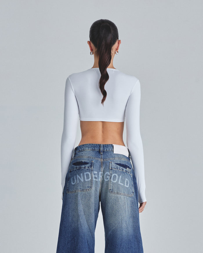 Line Basic Long Sleeve Cropped Tshirt White