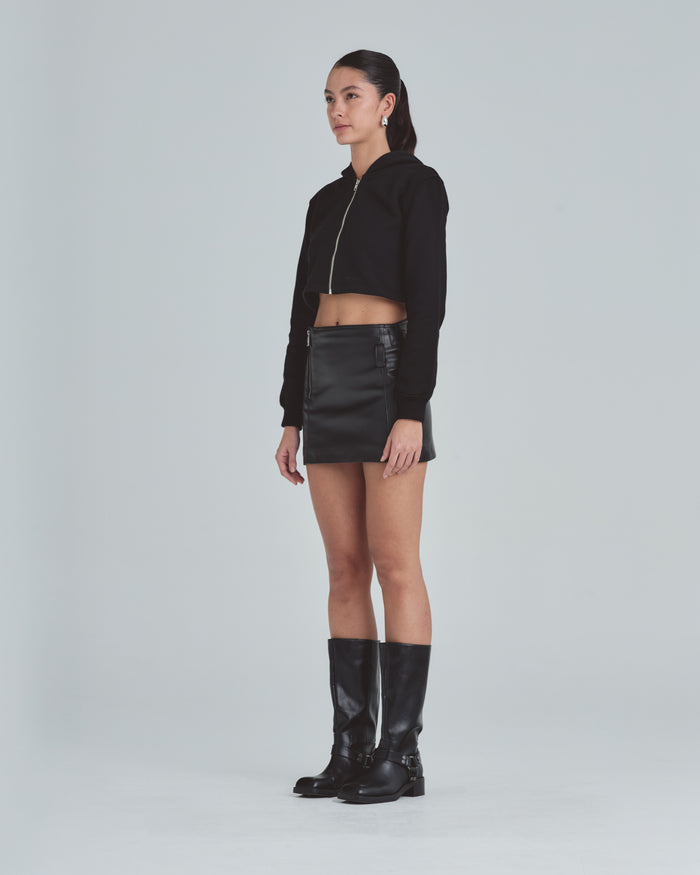 Line Basic Slim Fit Zip Up Cropped Hoodie Black