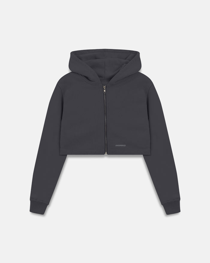 Line Basic Slim Fit Zip Up Cropped Hoodie Dark Gray