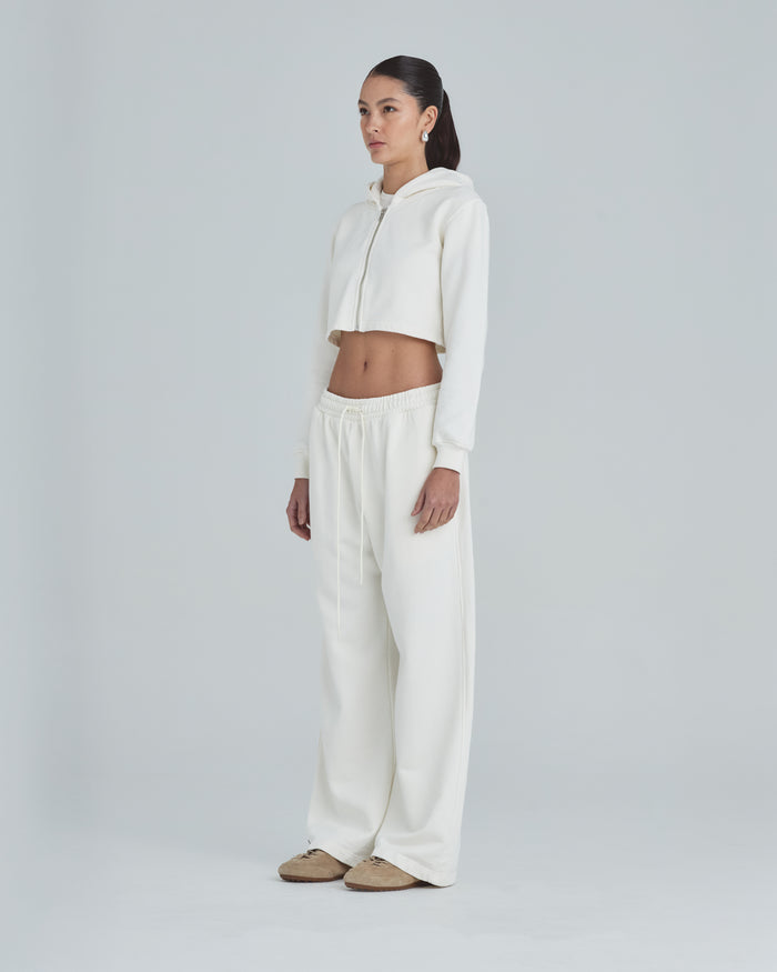 Line Basic Slim Fit Zip Up Cropped Hoodie White