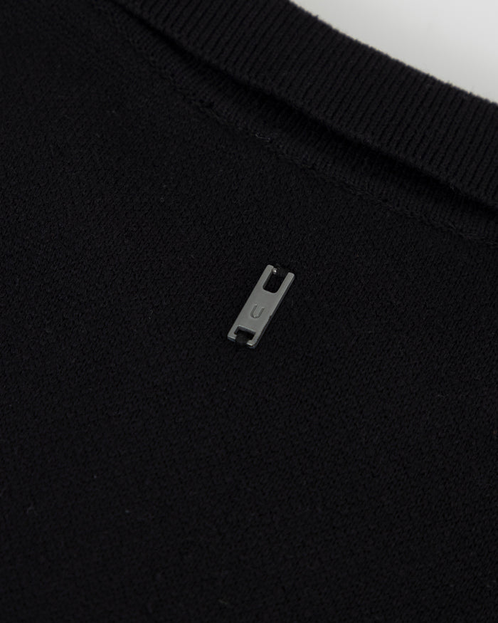Line Knit Zip Up Long Sleeve Polo Shirt Black