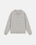 Line Knit Zip Up Long Sleeve Polo Shirt Seed Gray
