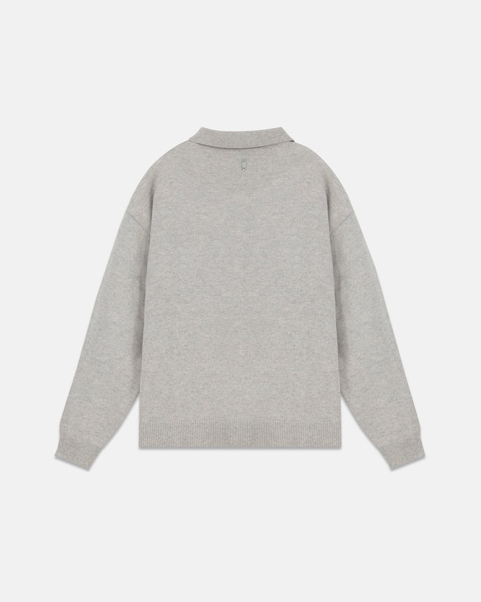Line Knit Zip Up Long Sleeve Polo Shirt Seed Gray