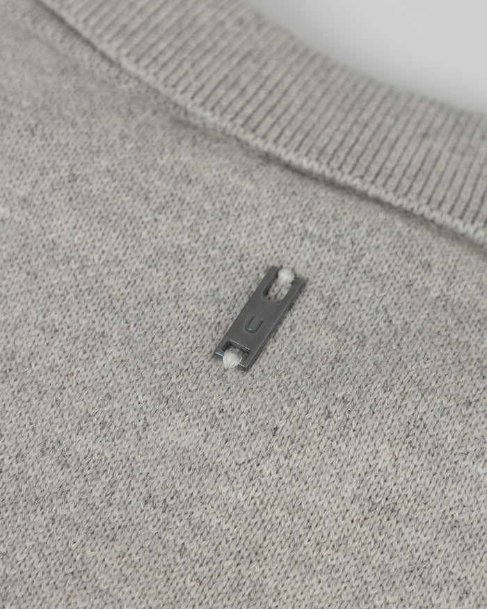 Line Knit Zip Up Long Sleeve Polo Shirt Seed Gray