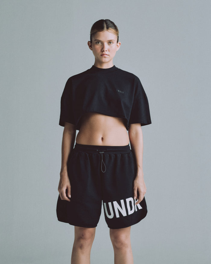 Line Logo Crop Top Black