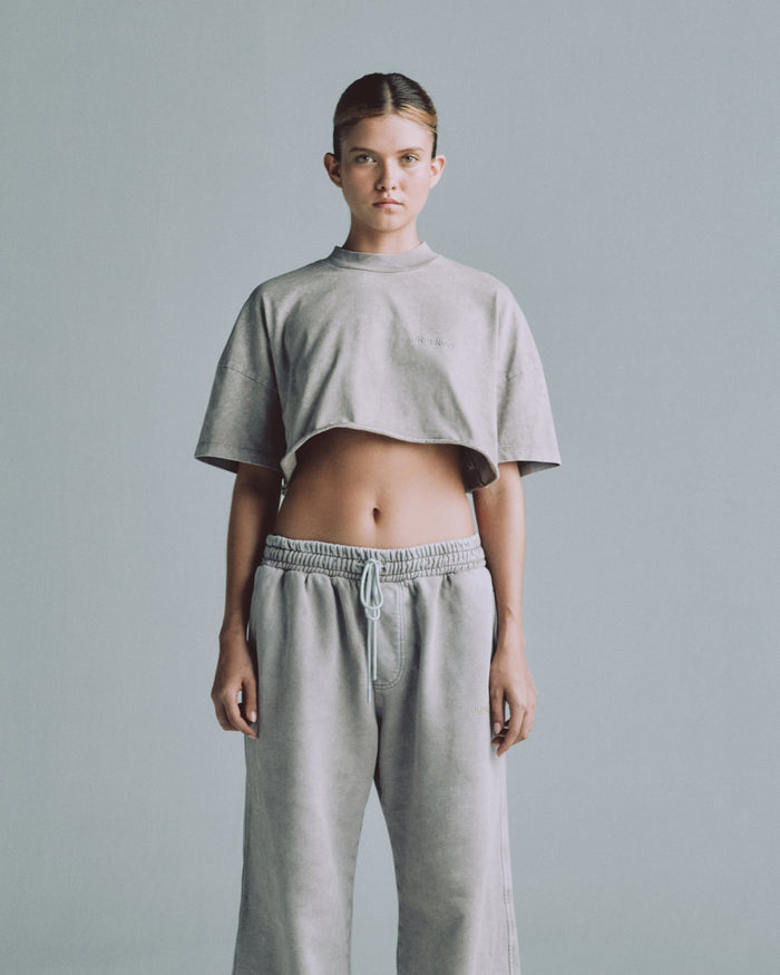 Line Logo Crop Top Washed Gray