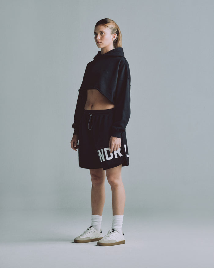 Line Logo Cropped Hoodie Black