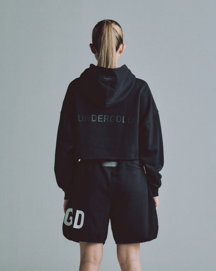 Line Logo Cropped Hoodie Black