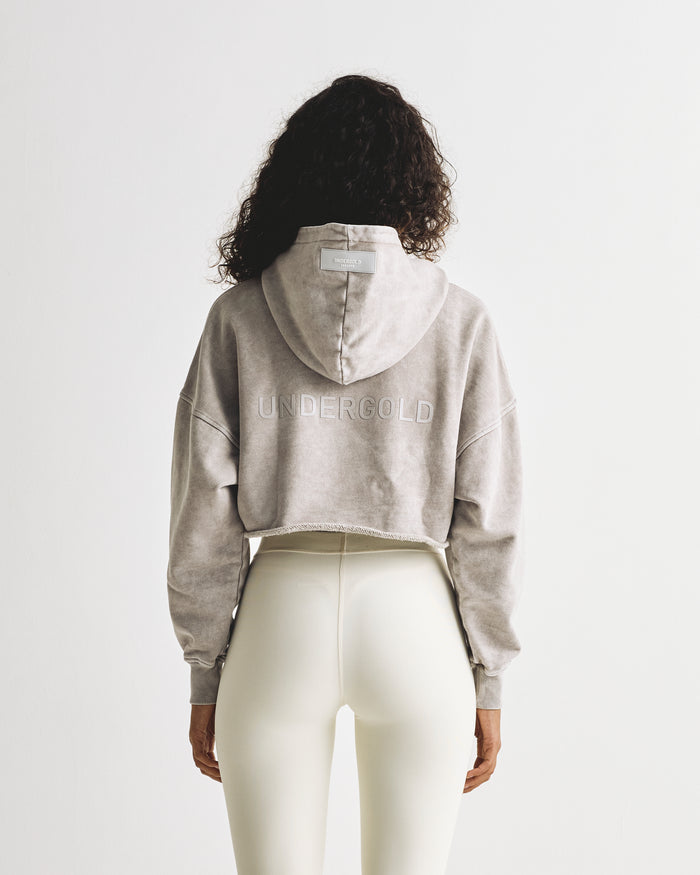 Line Logo Cropped Hoodie Washed Gray