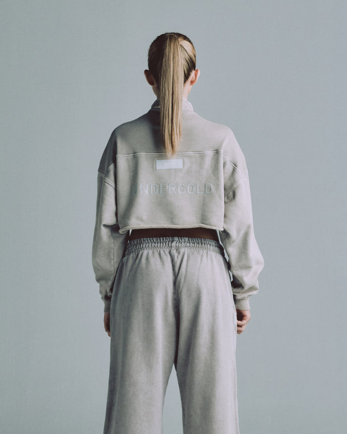 Line Logo Cropped Zip up Crewneck Washed Gray