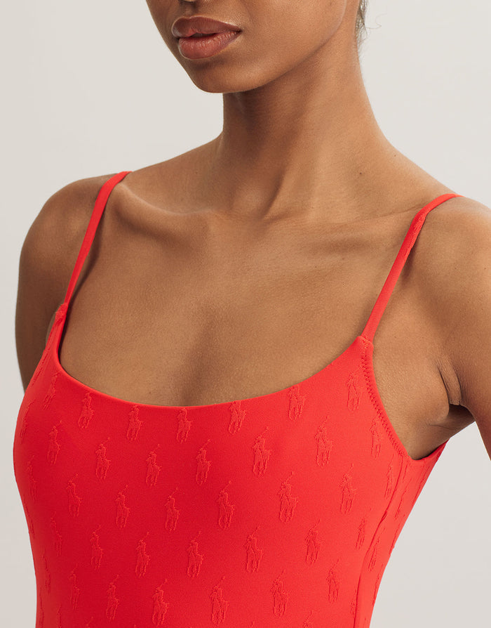 Polo Ralph Lauren Logo Jacquard Kennedy Swimsuit - Bright Hibiscus - Simply Beach UK