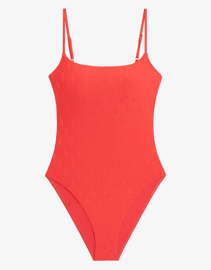 Polo Ralph Lauren Logo Jacquard Kennedy Swimsuit - Bright Hibiscus - Simply Beach UK