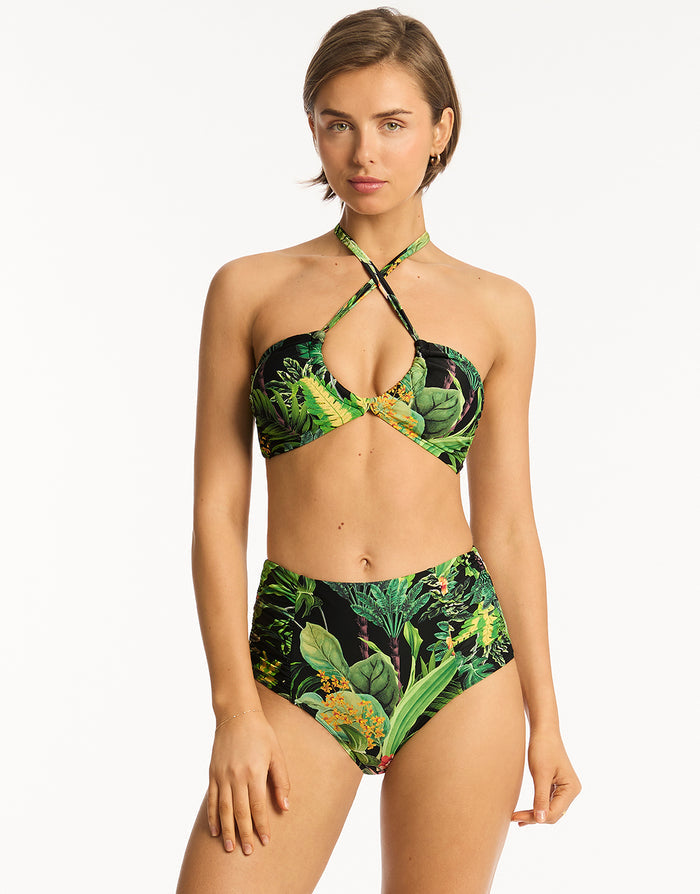 Lotus High Waist Gathered Side Bikini Pant - Black - Simply Beach UK