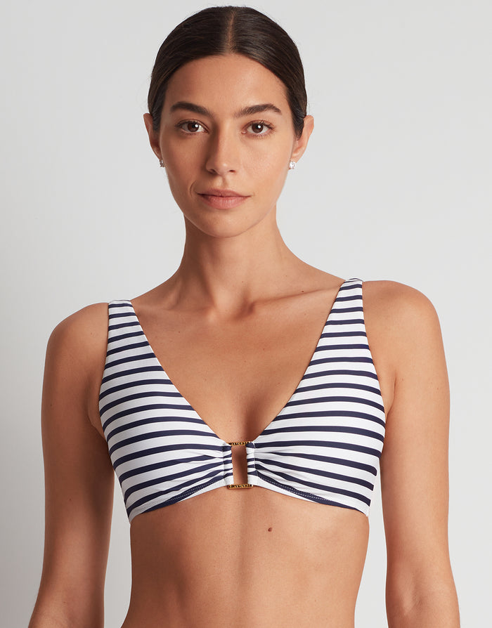 Lauren Ralph Lauren Luxe Stripe Ring OTS Bikini Top - Navy White - Simply Beach UK