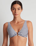 Lauren Ralph Lauren Luxe Stripe Ring OTS Bikini Top - Navy White - Simply Beach UK