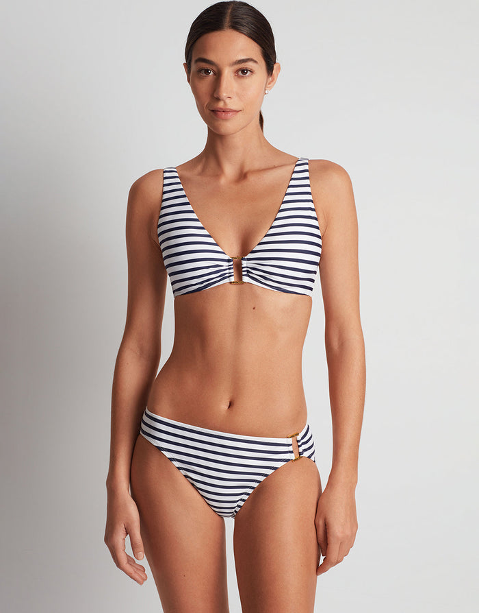 Lauren Ralph Lauren Luxe Stripe Ring OTS Bikini Top - Navy White - Simply Beach UK