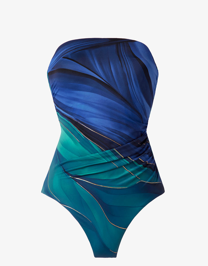 Miraclesuit Maldiva Avanti Bandeau Swimsuit - Blue Multi - Simply Beach UK